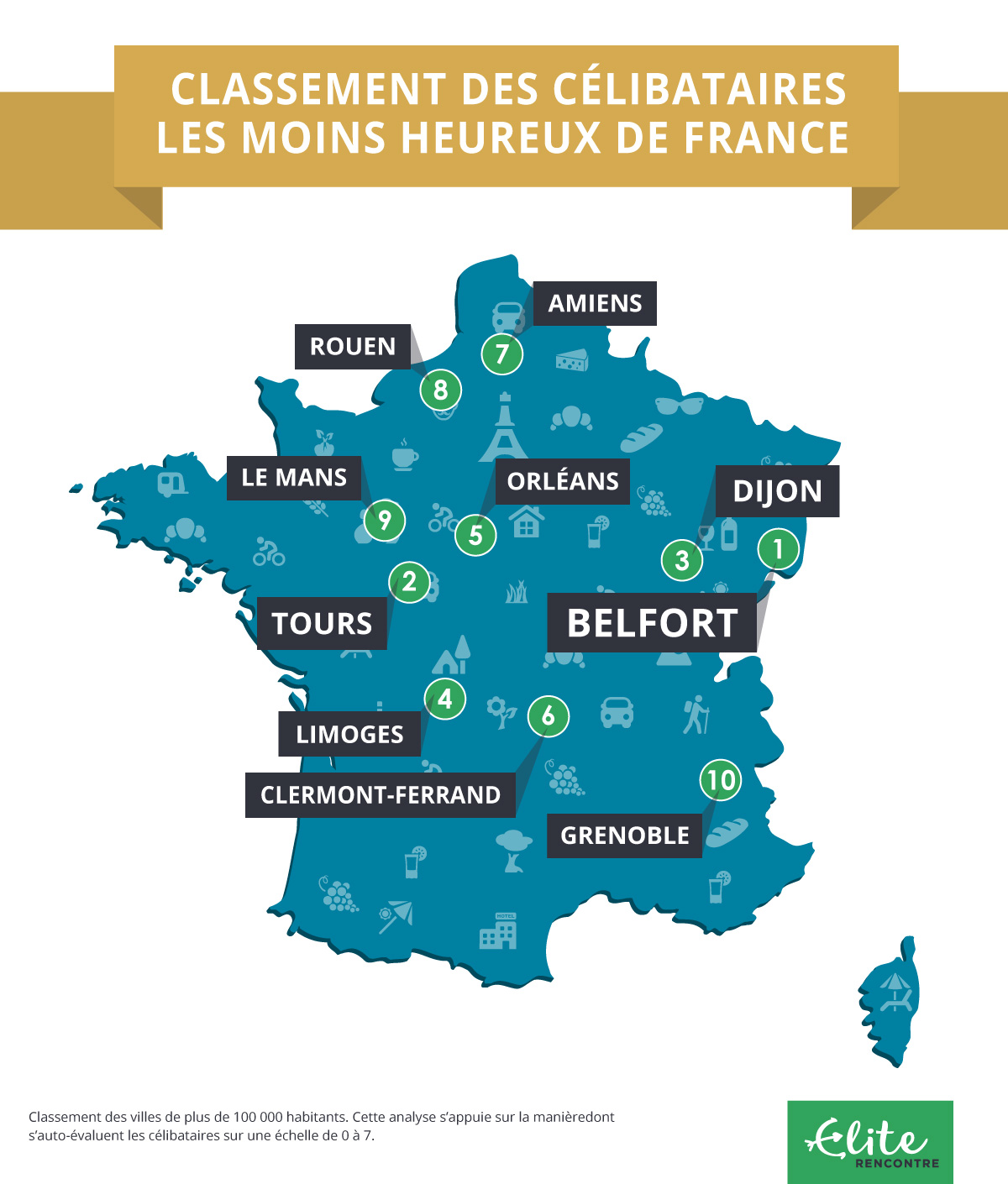 Infographie des célibataires les moins heureux de France